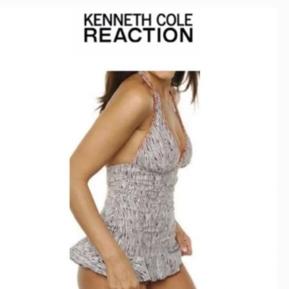 Kenneth Cole Reaction Tummy Control Zebra Print Halter Top Swim Suit Size Small - Picture 4 of 8